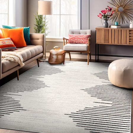 World Rug Gallery Bohemian Stripe Stain Resistant Area Rug 7'10'' x 10' Cream 385CREAM8X10